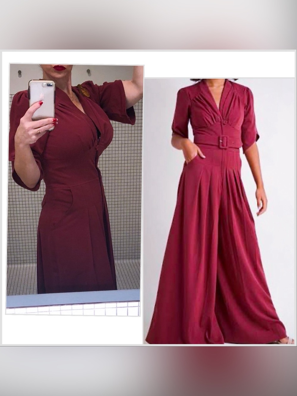 Retro Wide Leg Pant Jumpsuit | 40s Style | Wine Red | Miss Candyfloss | M L